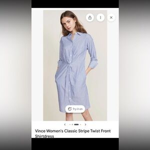 Vince Blue and White Striped Twist-Front Shirtdress